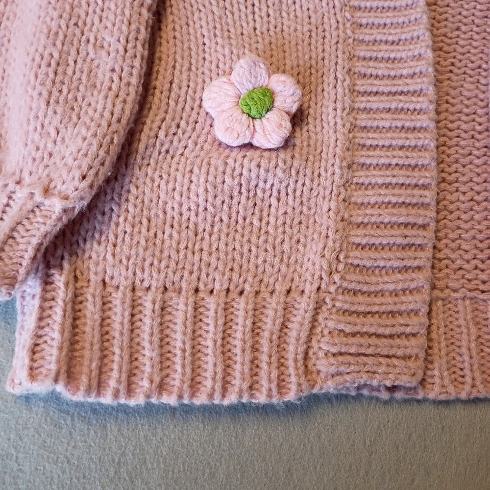 Maeve Anthropologie Chunky‎ 3D Flower Knit Cardigan O/S Pink Sweater Has Flaw - Picture 4 of 13